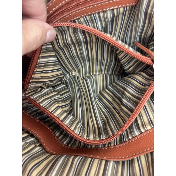 Clarks Pebbled Leather Purse Rust Orange Medium Boho Travel Satchel Double Strap - Picture 10 of 13